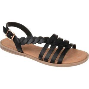 69$ Journee Collection Faux Leather Solay Flat Strappy Sandals Size 7 US Black